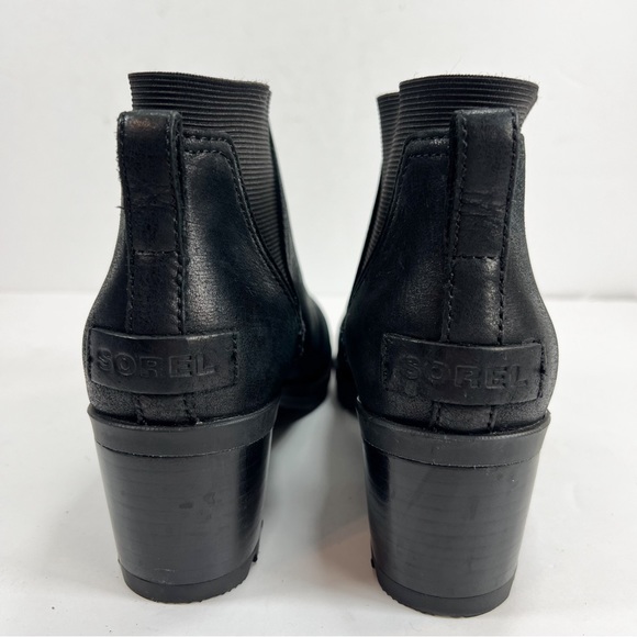 Sorel Cate Chelsea Ankle Boot Black Leather Block Heel Bootie Women’s size 5 - Picture 5 of 12